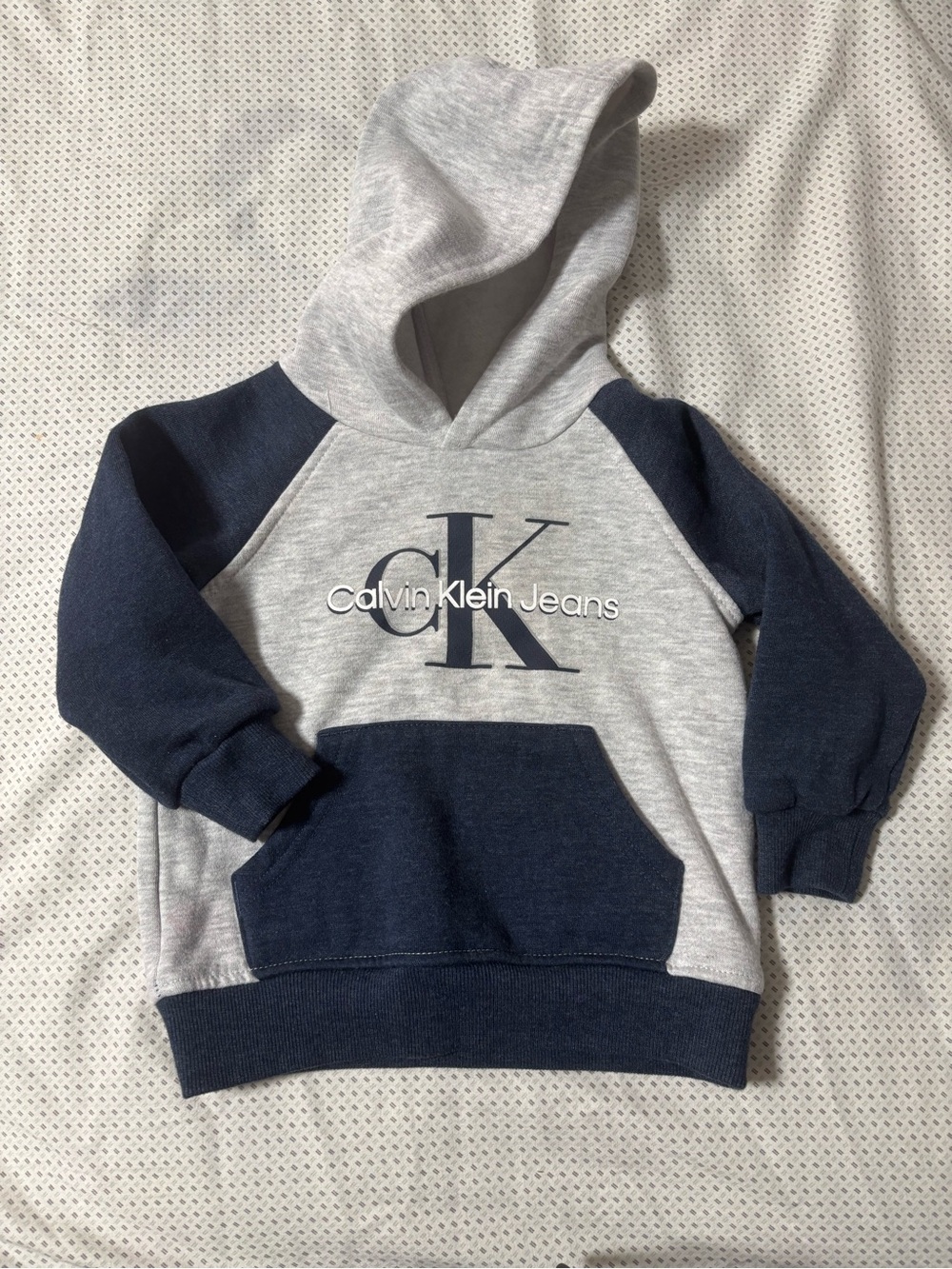 Calvin Klein Jeans Kids Grey & Navy Pullover Hoodie with Logo